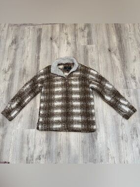 True Grit Brown Plaid Sherpa Quarter Zip Fleece Pullover Size Medium